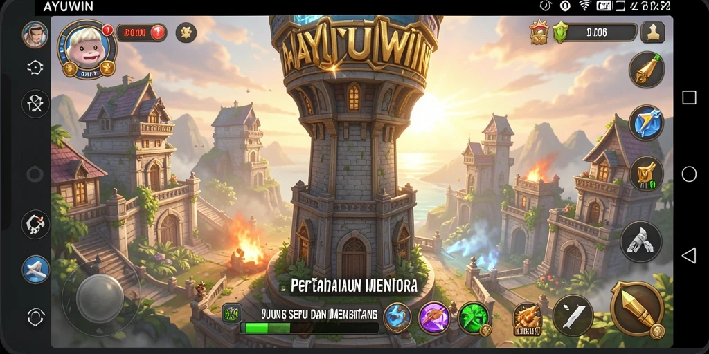 Tampilan gameplay AYUWIN dengan strategi Tower Defense yang seru.