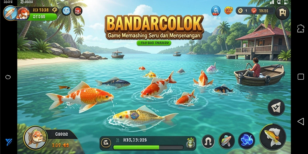 Tangkapan layar gameplay BANDARCOLOK menampilkan aksi memancing yang seru.