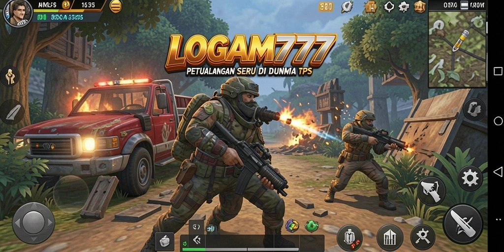 Tampilan menegangkan gameplay LOGAM777 dengan aksi TPS yang cepat.